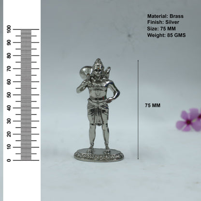 Standing Hanuman Ji Silver Finish Brass Idol | Bajrangbali Murti with Gada for Home & Office
