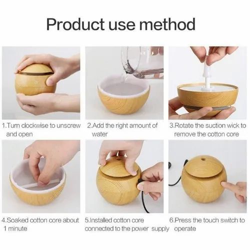 Aroma Diffuser – Wooden Grain USB Humidifier with LED Light | Perfect for Home & Office