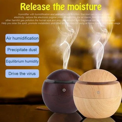 Aroma Diffuser – Wooden Grain USB Humidifier with LED Light | Perfect for Home & Office