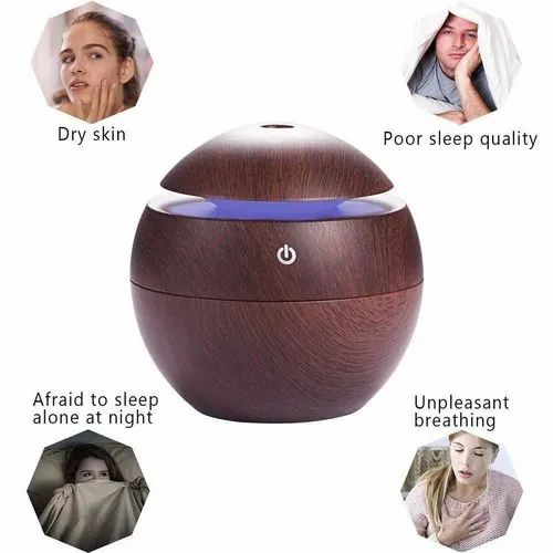 Aroma Diffuser – Wooden Grain USB Humidifier with LED Light | Perfect for Home & Office