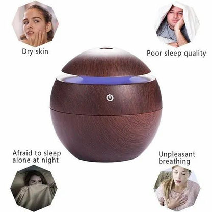 Aroma Diffuser – Wooden Grain USB Humidifier with LED Light | Perfect for Home & Office
