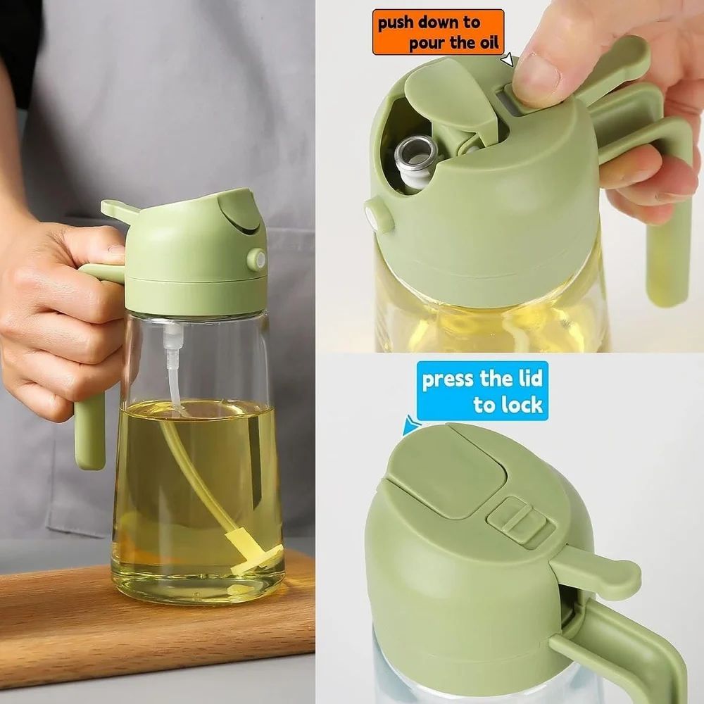 2-in-1 Glass Oil Sprayer & Dispenser Bottle | Dual Function Spray & Pour Bottle for Kitchen, Air Fryer, BBQ & Salad