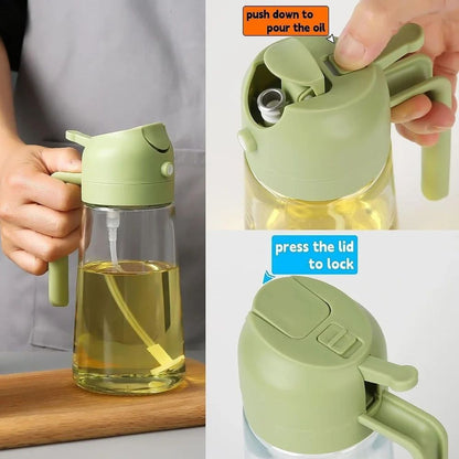2-in-1 Glass Oil Sprayer & Dispenser Bottle | Dual Function Spray & Pour Bottle for Kitchen, Air Fryer, BBQ & Salad