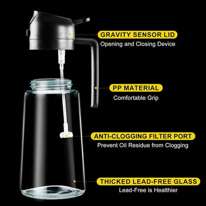 2-in-1 Glass Oil Sprayer & Dispenser Bottle | Dual Function Spray & Pour Bottle for Kitchen, Air Fryer, BBQ & Salad