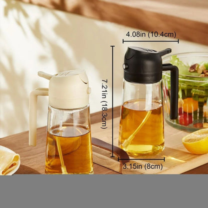 2-in-1 Glass Oil Sprayer & Dispenser Bottle | Dual Function Spray & Pour Bottle for Kitchen, Air Fryer, BBQ & Salad