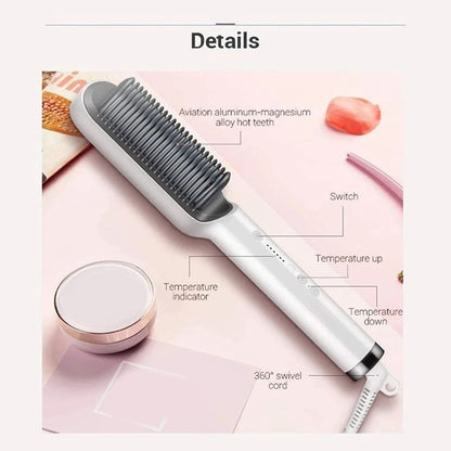 Professional Electric Hair Straightener Brush – Anti-Scald Fast Heating Straightening Comb