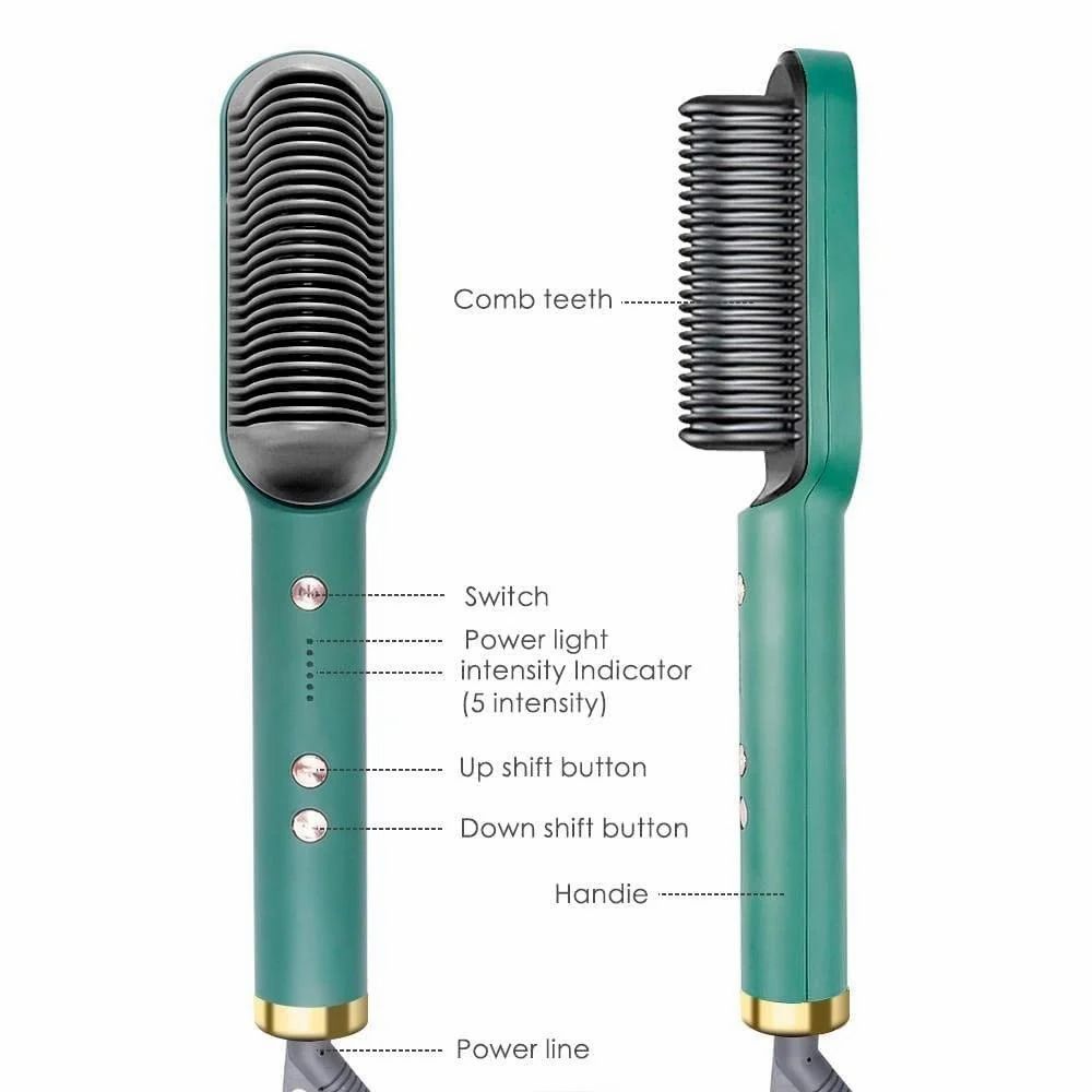 Professional Electric Hair Straightener Brush – Anti-Scald Fast Heating Straightening Comb