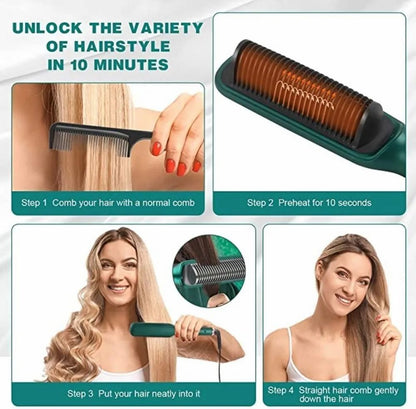 Hair Straightener Comb + 1 FREE Microfiber Hair Wrap Towel (Salon-at-Home Kit)