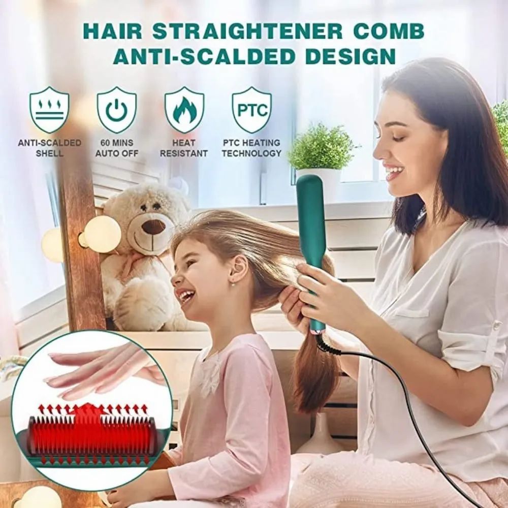 Professional Electric Hair Straightener Brush – Anti-Scald Fast Heating Straightening Comb