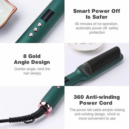 Professional Electric Hair Straightener Brush – Anti-Scald Fast Heating Straightening Comb