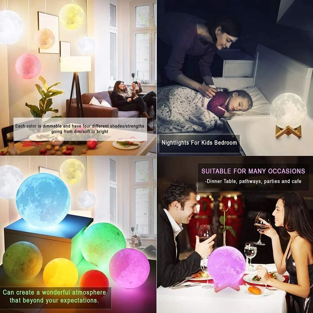 3D Rechargeable Moon Lamp with Touch Sensor – Night Light & Home Decor