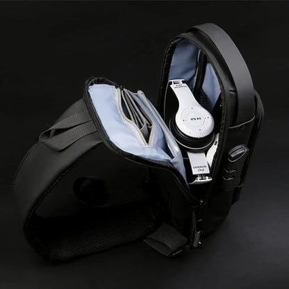 “Premium Waterproof Travel Sling Bag | Anti-Theft Crossbody Bag with USB Charging Port”