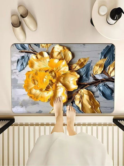 5D Square Floral Printed Anti-Slip Floor Mat – Soft & Durable Decorative Carpet (Multicolor)