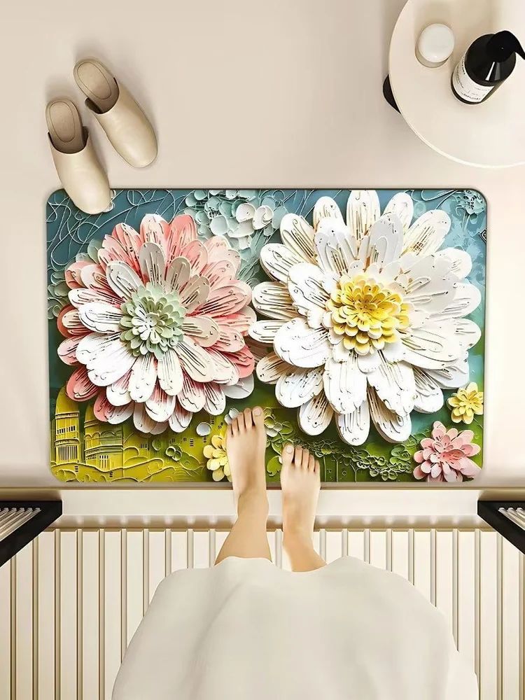 5D Square Floral Printed Anti-Slip Floor Mat – Soft & Durable Decorative Carpet (Multicolor)
