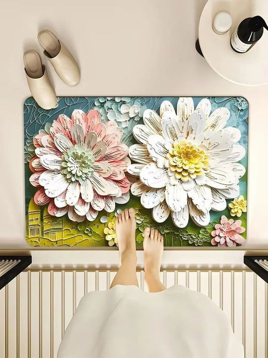 5D Square Floral Printed Anti-Slip Floor Mat – Soft & Durable Decorative Carpet (Multicolor)