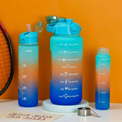 3 in 1 Motivational Time Marker Water Bottle Combo Set – Leakproof Gym, Office & Travel Hydration Bottles (2200ml + 1000ml + 500ml) (Multicolor)