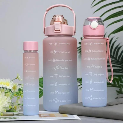 3 in 1 Motivational Time Marker Water Bottle Combo Set – Leakproof Gym, Office & Travel Hydration Bottles (2200ml + 1000ml + 500ml) (Multicolor)