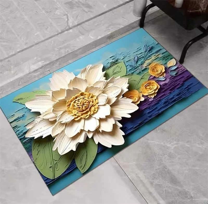 5D Square Floral Printed Anti-Slip Floor Mat – Soft & Durable Decorative Carpet (Multicolor)