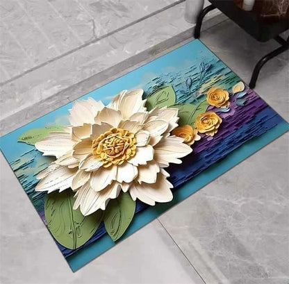 5D Square Floral Printed Anti-Slip Floor Mat – Soft & Durable Decorative Carpet (Multicolor)