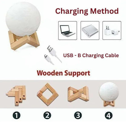 3D Rechargeable Moon Lamp with Touch Sensor – Night Light & Home Decor