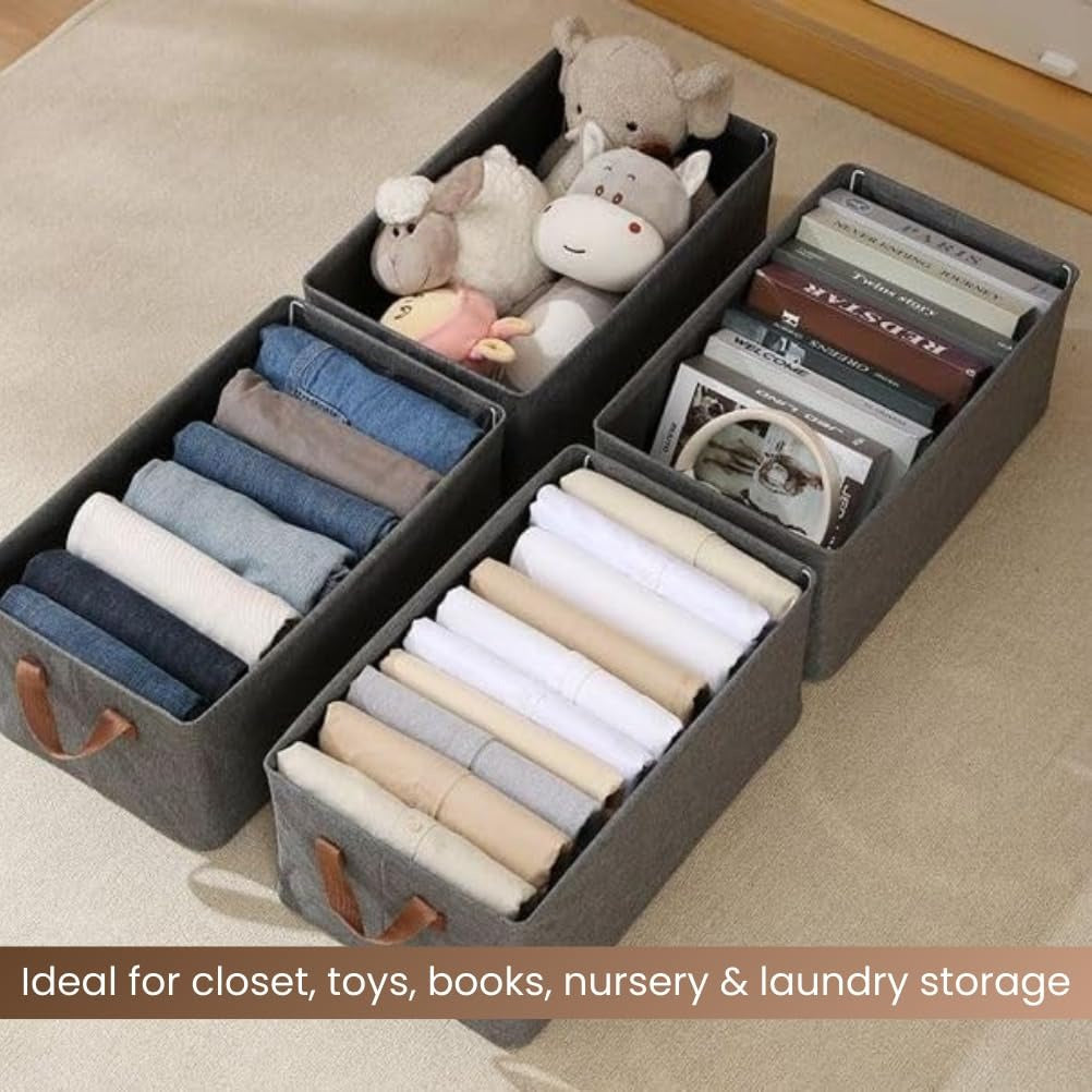 Foldable Fabric Storage Organizers for Clothes, Wardrobe, Shelves, Toys, and Books (Pack of 2)