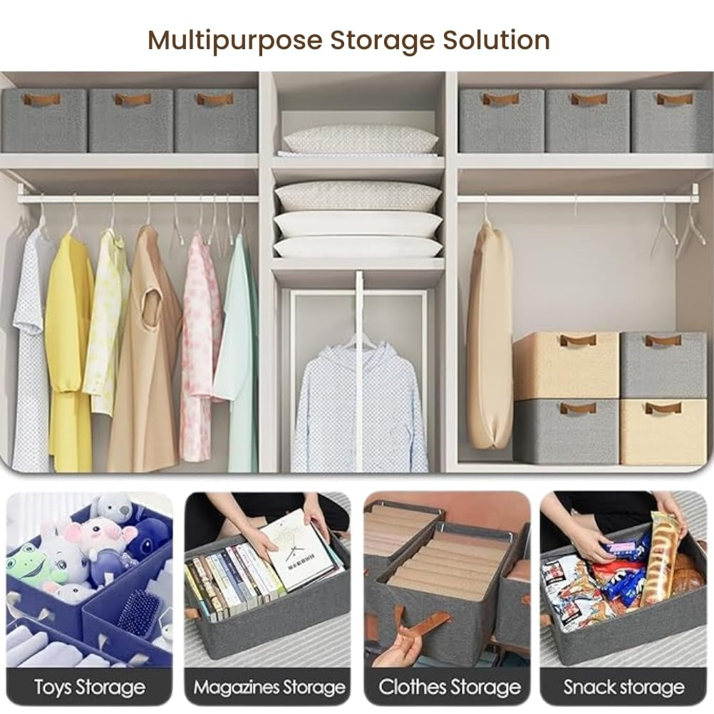Foldable Fabric Storage Organizers for Clothes, Wardrobe, Shelves, Toys, and Books (Pack of 2)