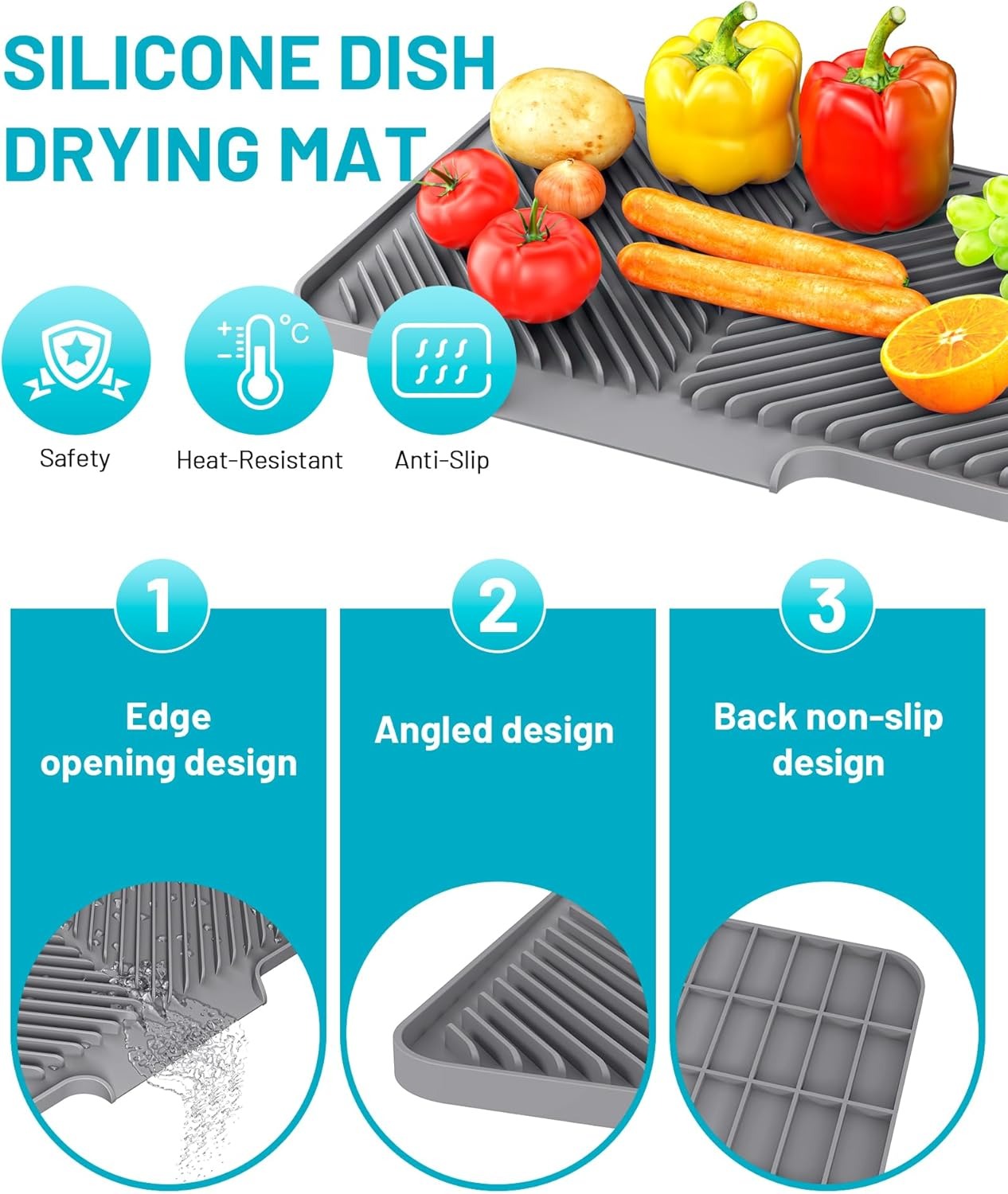 Quick-Drain Silicone Dish Drying Mat