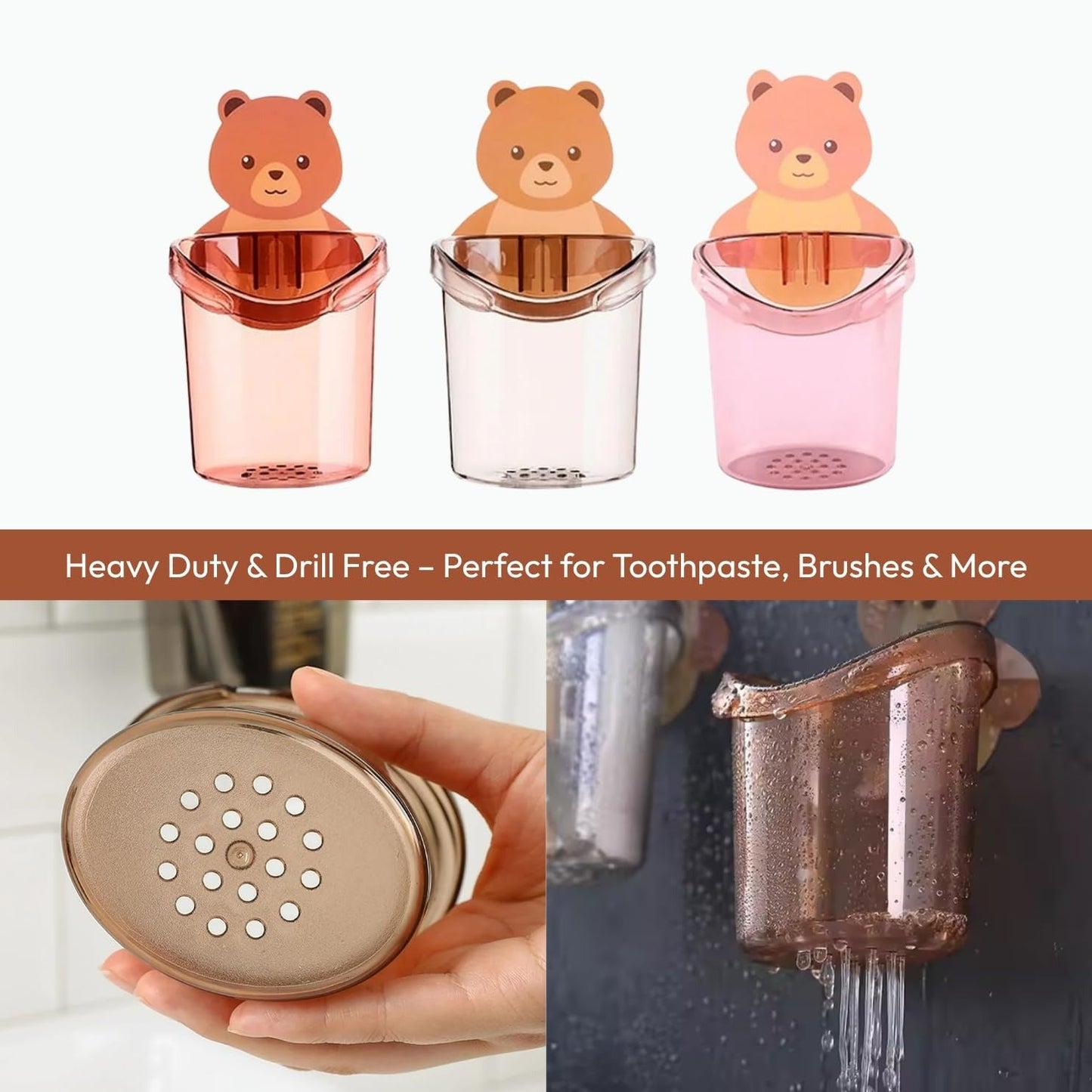 Teddy Bear Self Adhesive Bathroom Holder (Pack of 2)