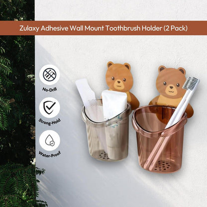 Teddy Bear Self Adhesive Bathroom Holder (Pack of 2)