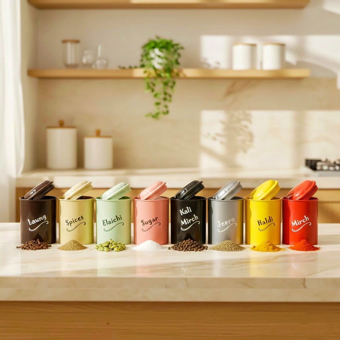 Kitchen Storage Jars for Spices, Seasonings (Set of 8 Pcs)