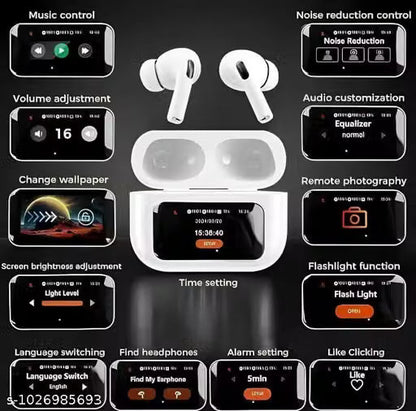 Apple Display Buds with Touch Screen Display with TWS ANC Noise Cancellation Bluetooth Headset