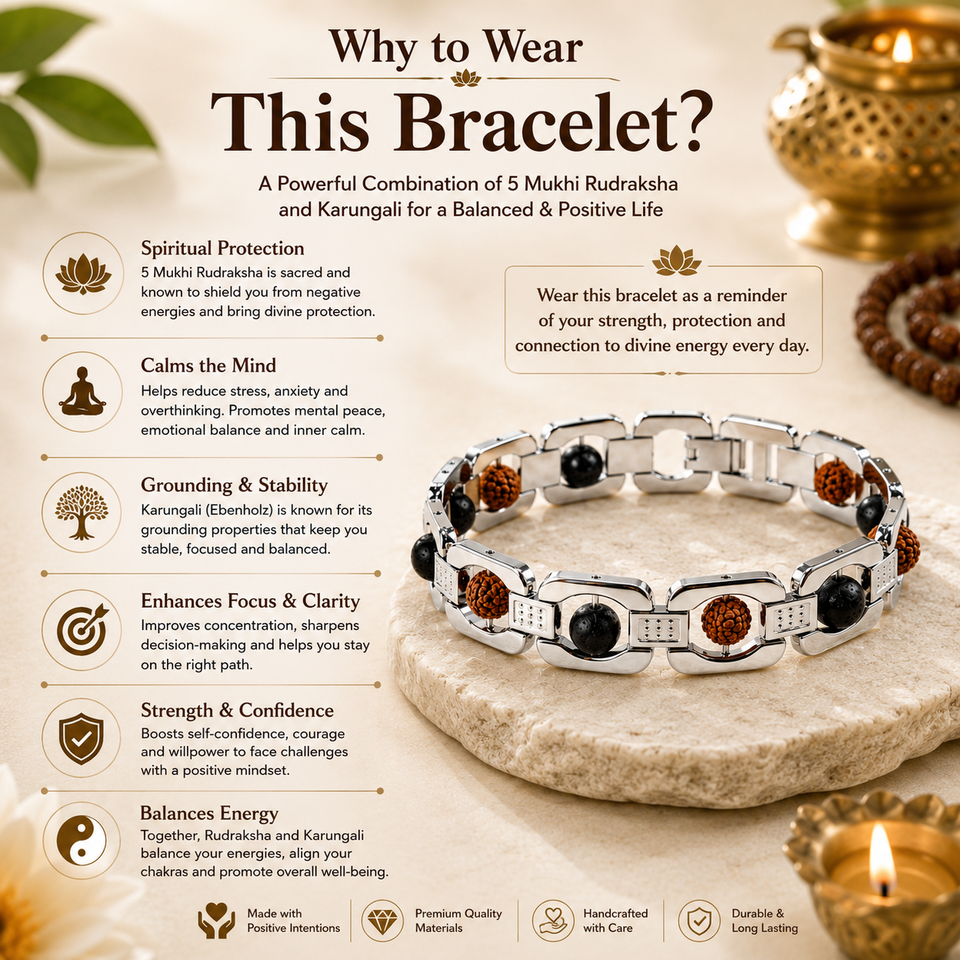 5 Mukhi Rudraksha & Karungali Bracelet