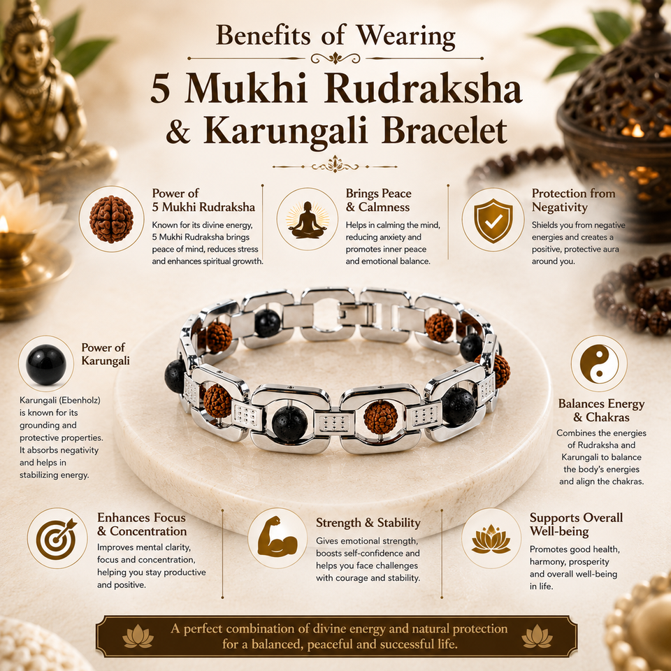 5 Mukhi Rudraksha & Karungali Bracelet