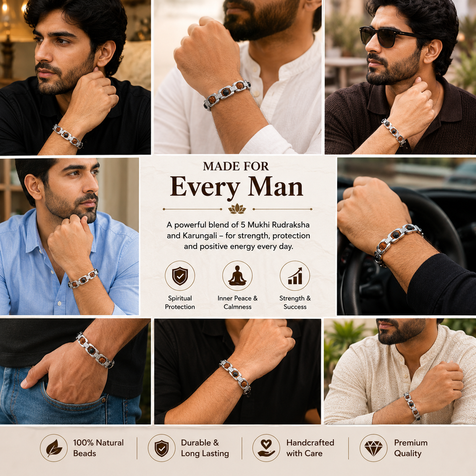 5 Mukhi Rudraksha & Karungali Bracelet