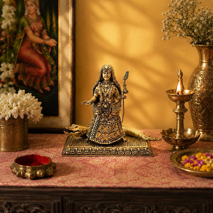 Brass Khodiyar Mata Murti with Trishul & Crocodile Vahana (4.2 Inch)