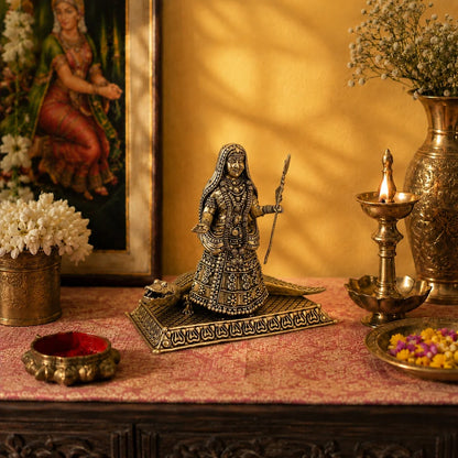 Brass Khodiyar Mata Murti with Trishul & Crocodile Vahana (4.2 Inch)