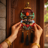 Kirtimukh Wall Hanging | NAZARBATTU |Narsingh face| Black Multicolour | With Tassel