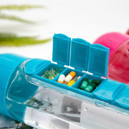 2-in-1 Pill Organizer Water Bottle with Weekly Medicine Box