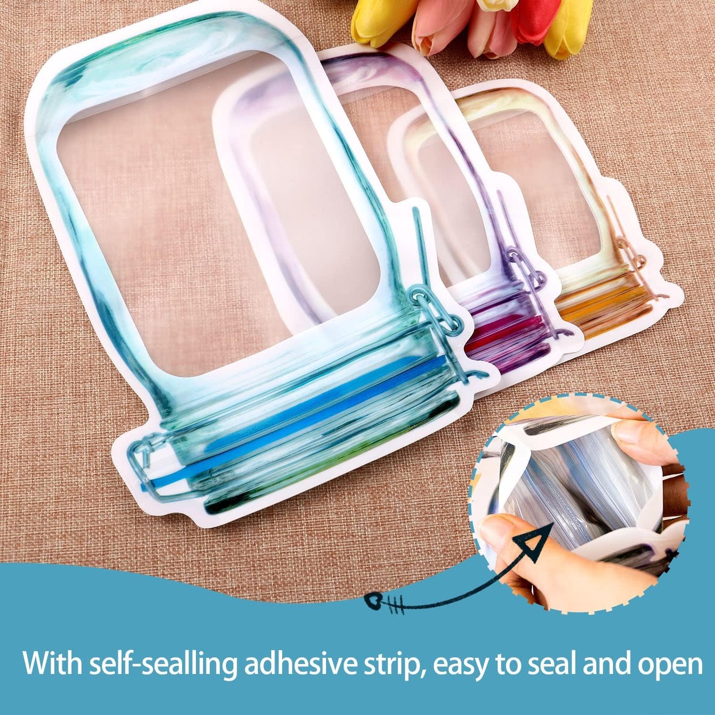 Reusable Mason Jar Ziplock Food Storage Bags