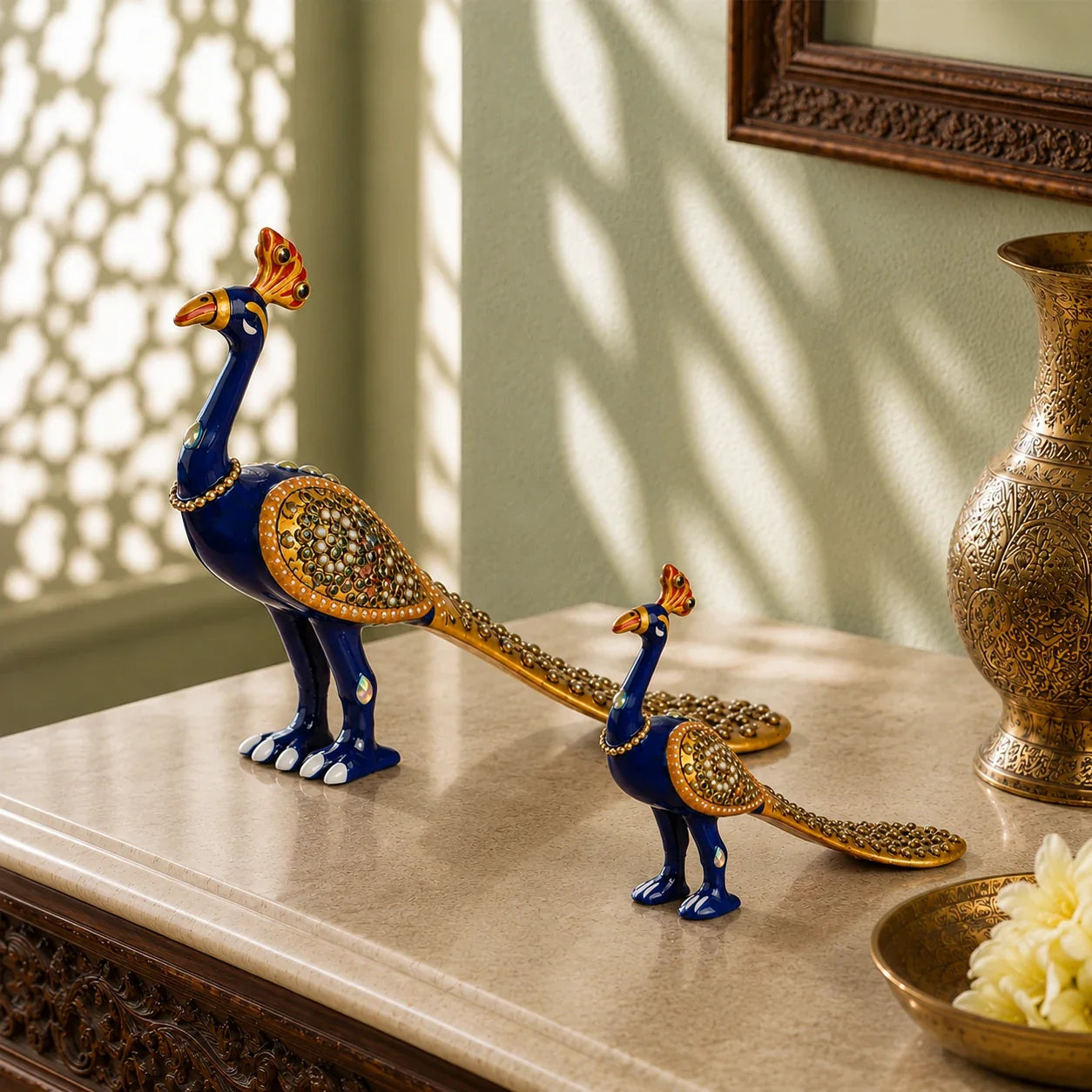 Ornamental Meenakari Peacock Statue