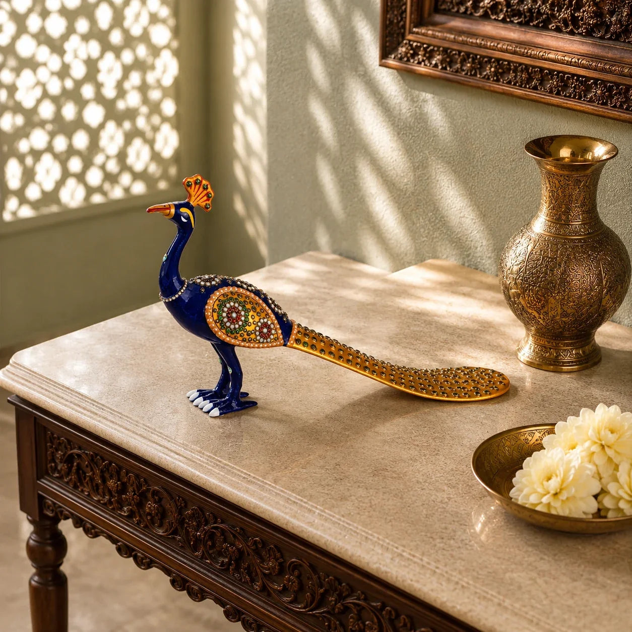 Ornamental Meenakari Peacock Statue