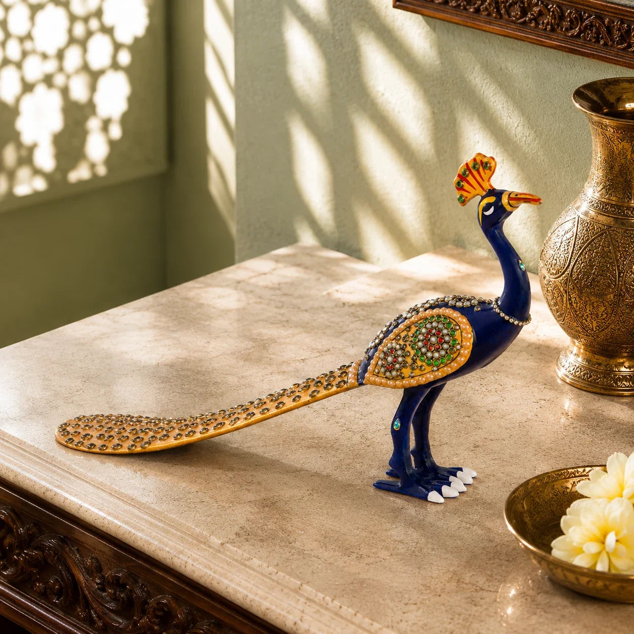 Ornamental Meenakari Peacock Statue