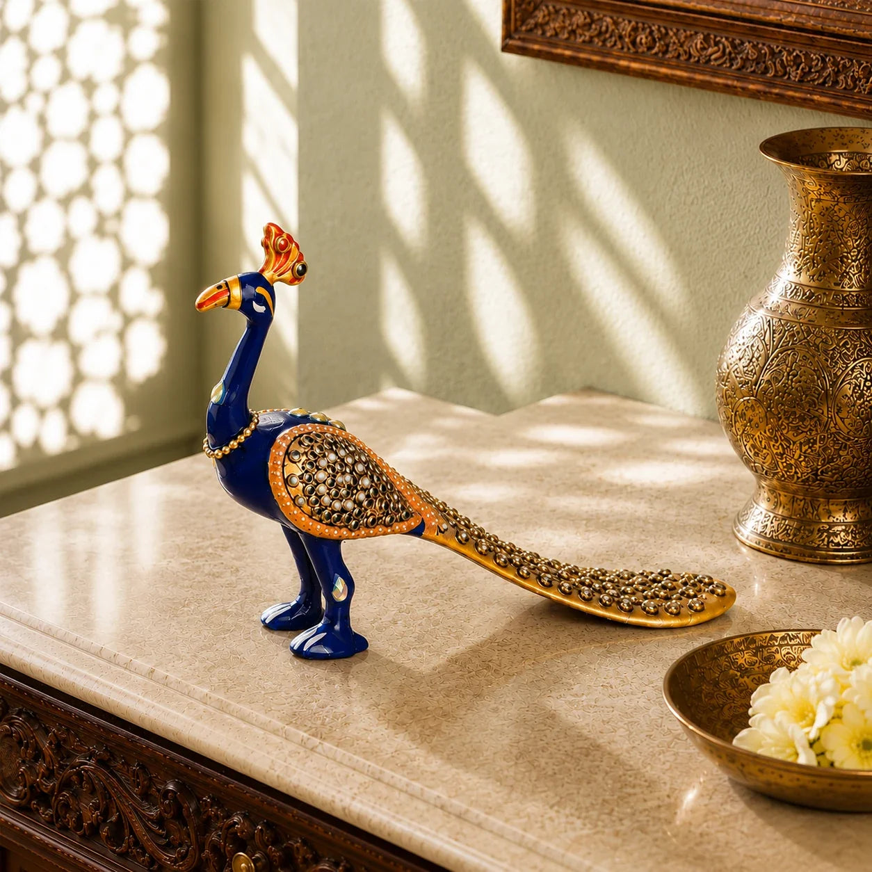 Ornamental Meenakari Peacock Statue
