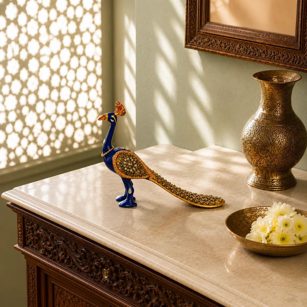 Ornamental Meenakari Peacock Statue