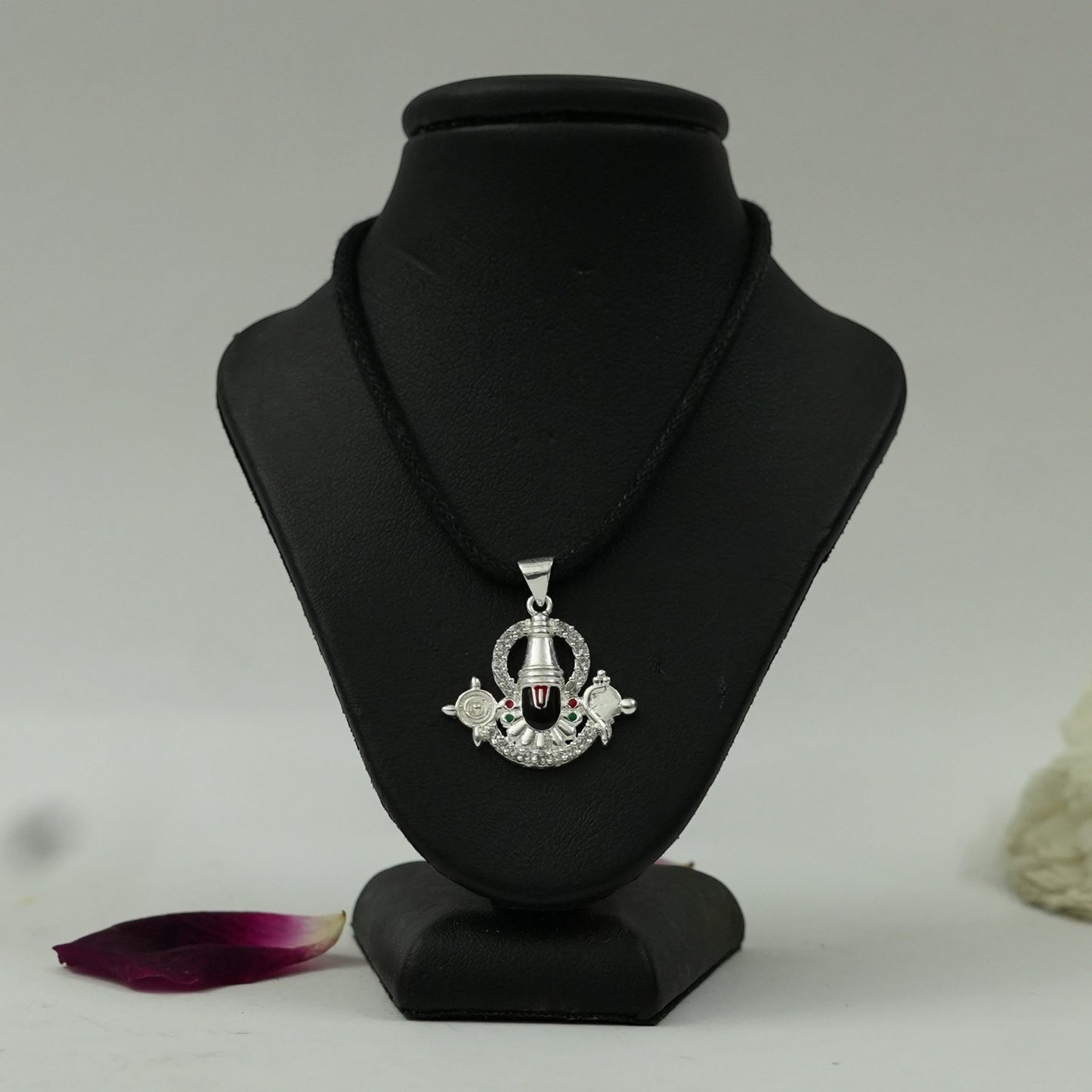 Sacred Balaji Shankh Chakra Divine Blessings Brass Pendant with Silver Finish