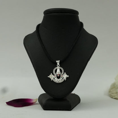 Sacred Balaji Shankh Chakra Divine Blessings Brass Pendant with Silver Finish