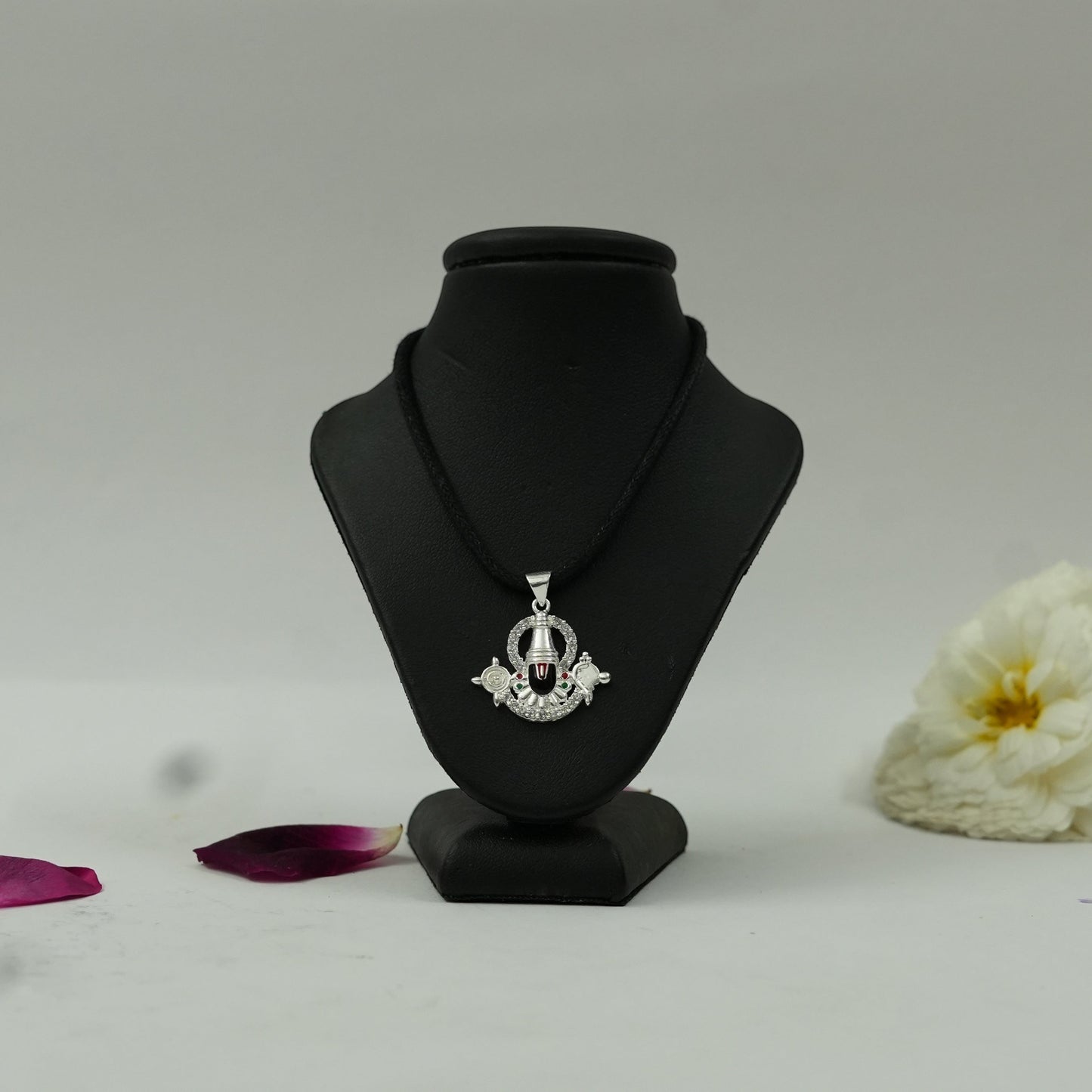 Sacred Balaji Shankh Chakra Divine Blessings Brass Pendant with Silver Finish