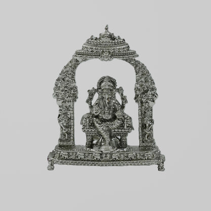 Divine Lord Ganesha Idol with Ornate Arch – Handcrafted Vighnaharta Murti for Pooja & Gifting