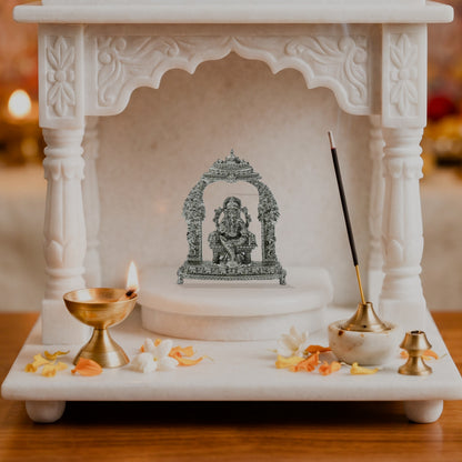 Divine Lord Ganesha Idol with Ornate Arch – Handcrafted Vighnaharta Murti for Pooja & Gifting