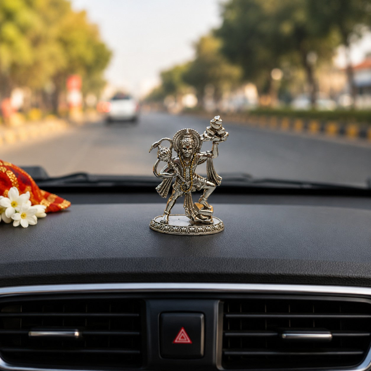 Veer Hanuman Ji Idol Carrying Sanjeevani Mountain | Premium Brass Murti with Silver Finish | Hanuman Statue for Home Temple